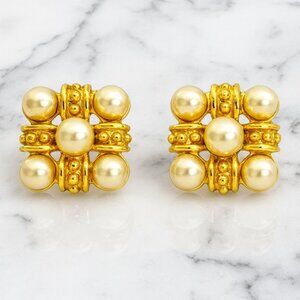 "Audrey" Earrings - Vintage Inspired Gold Pearl Earrings